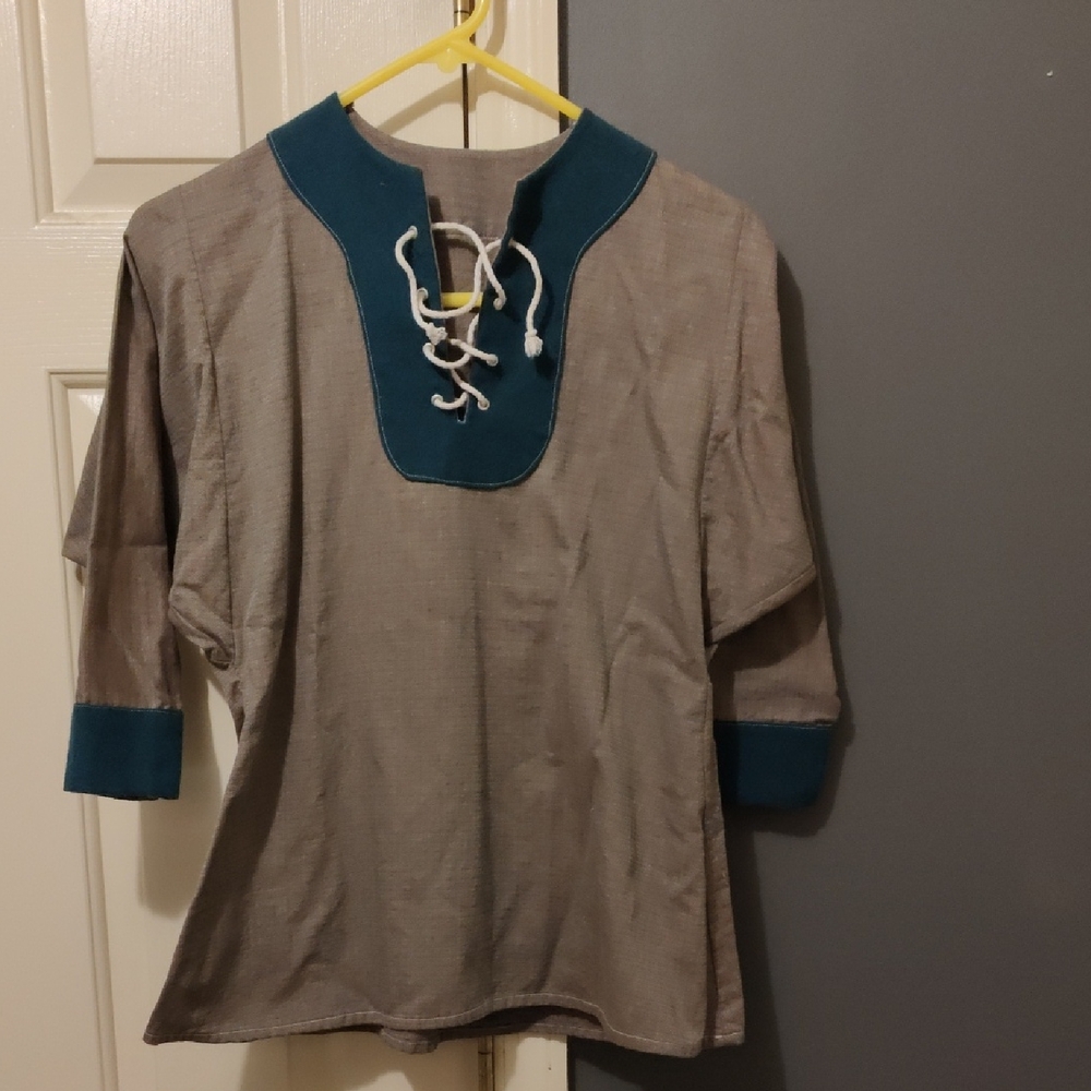 Gray/Brown and Teal Lace-Up Tunic